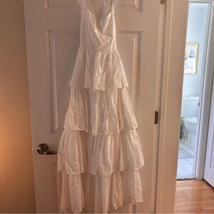 Abercrombie & Fitch White Ruffled Maxi Sundress